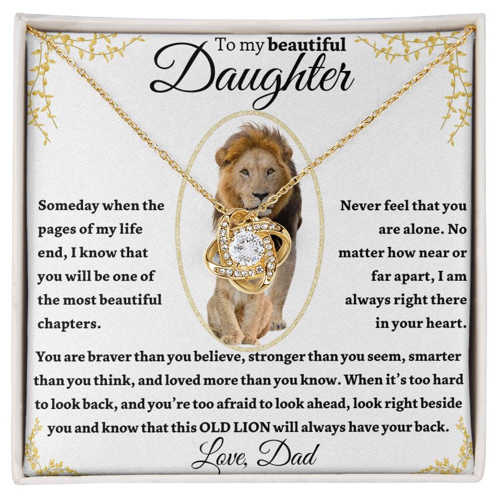 Beautiful "This Old Lion" Gold Love Knot Necklace