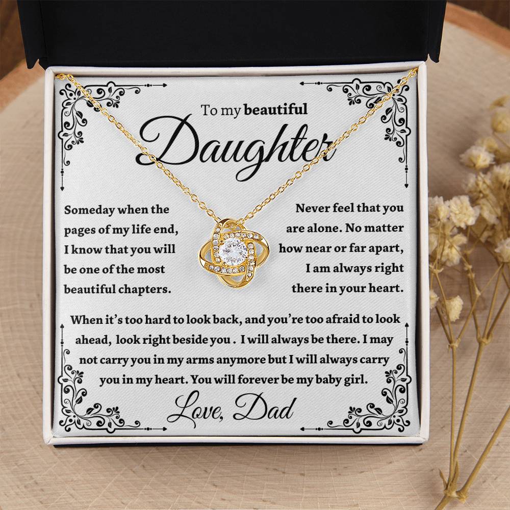Beautiful Daughter Gift "I Will Always Carry You In My Heart" Gold Knot Necklace