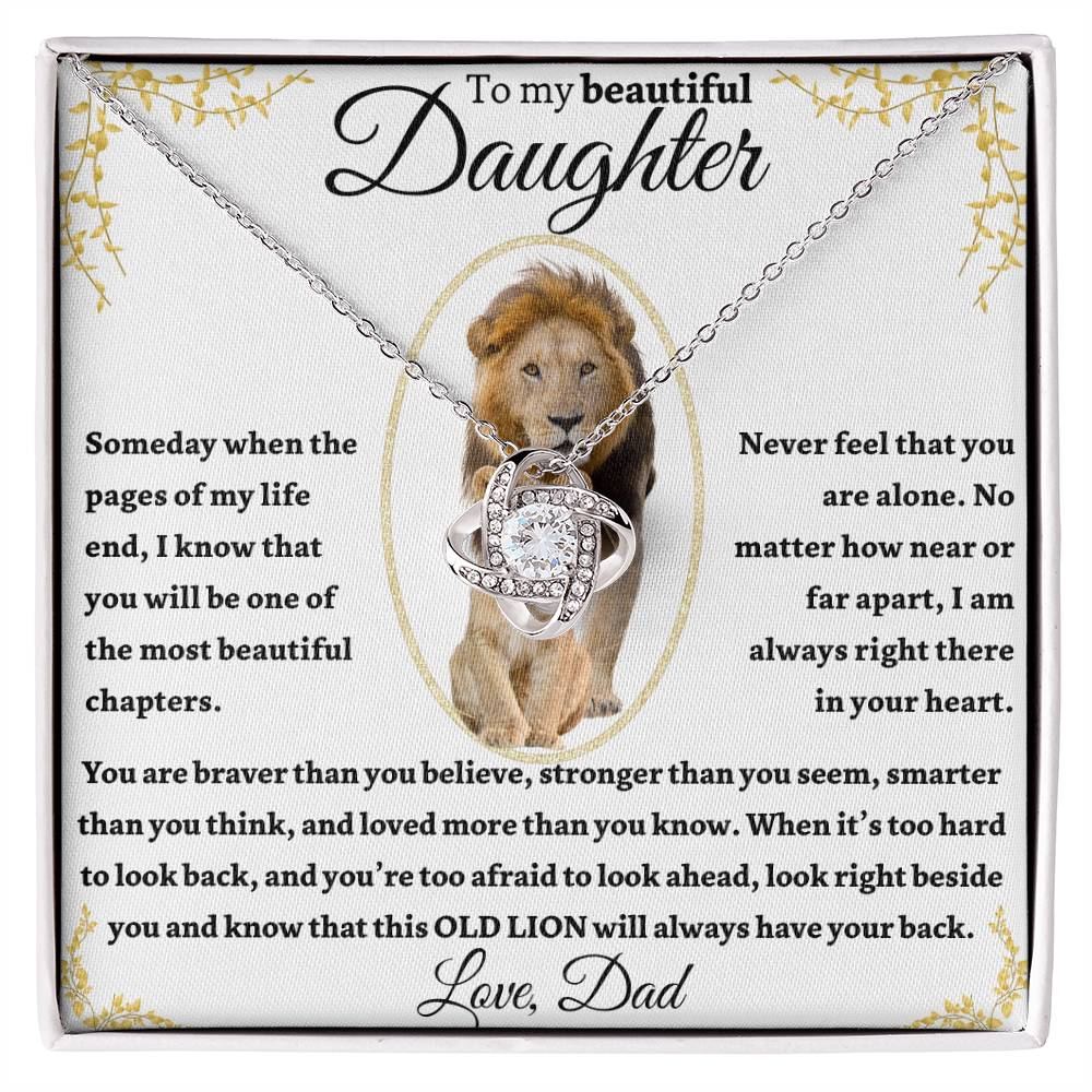 Beautiful "This Old Lion" Gold Love Knot Necklace