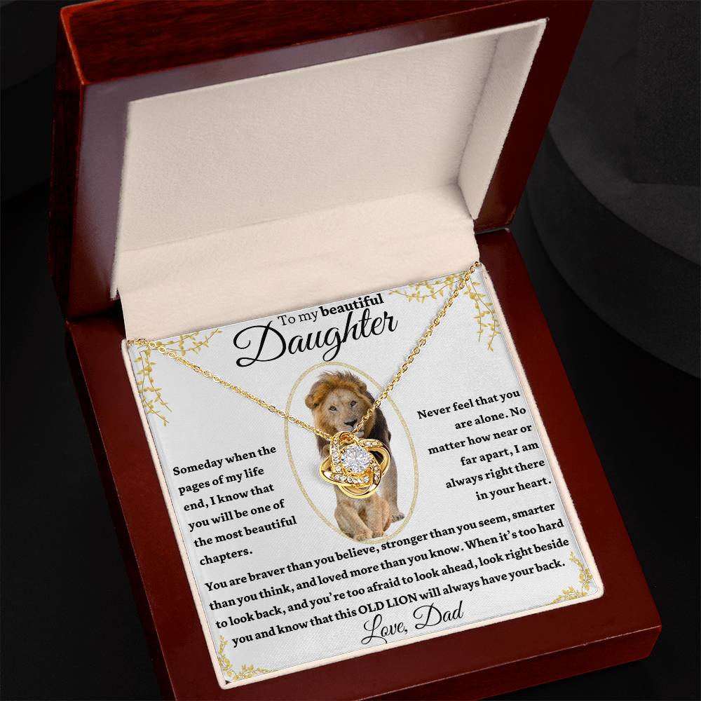 Beautiful "This Old Lion" Gold Love Knot Necklace