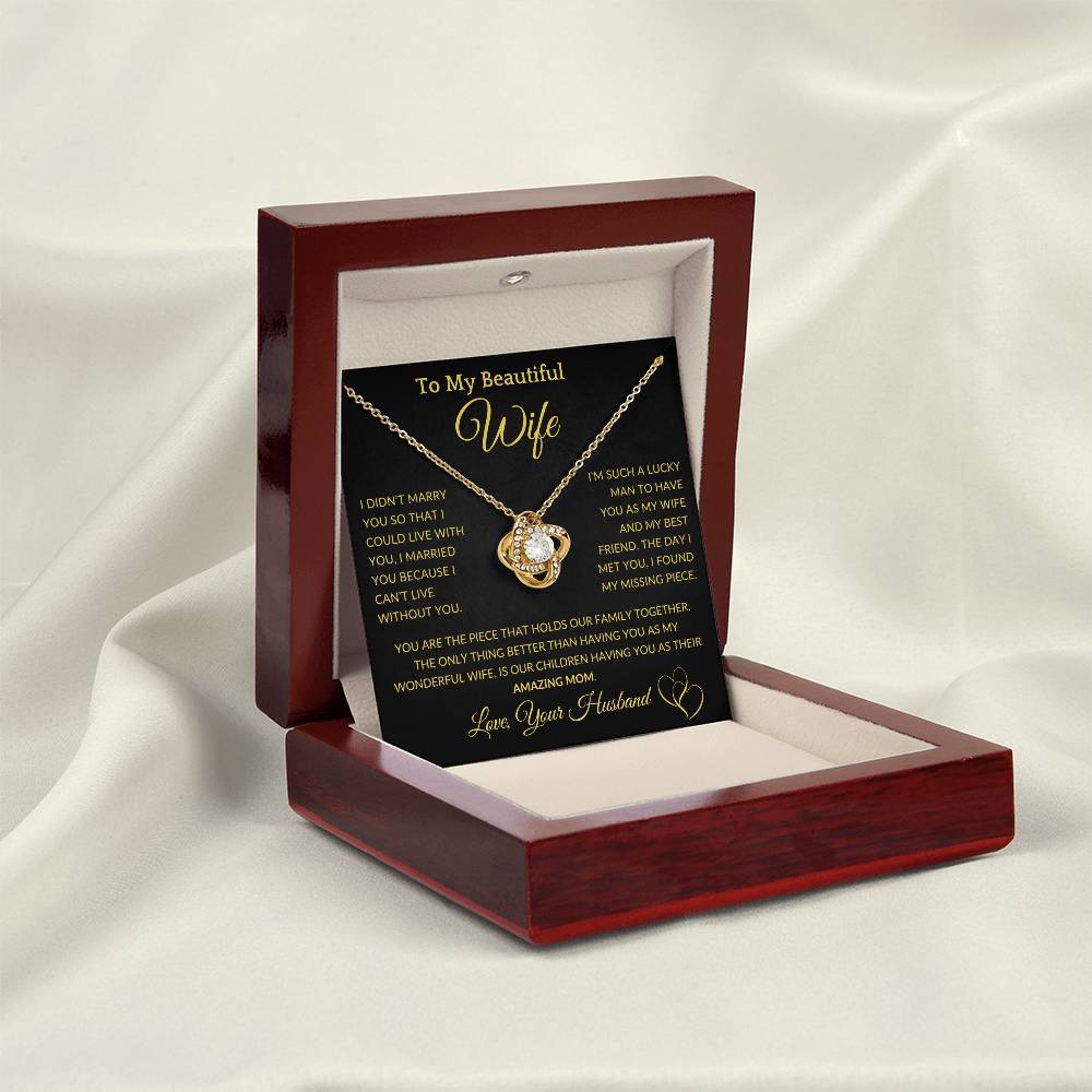 Gift for Wife "I Can't Live Without You" Gold Knot Necklace