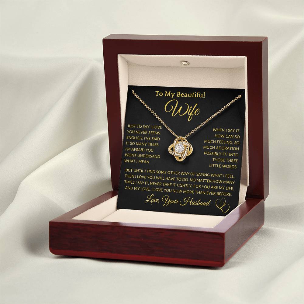Gift for Wife "I Love You Now More Than Ever Before" Gold Knot Necklace