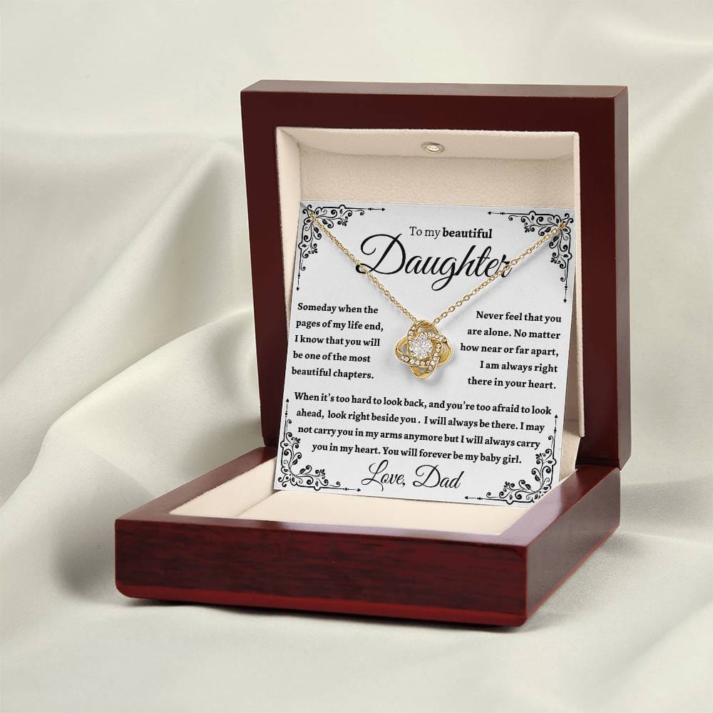 Beautiful Daughter Gift "I Will Always Carry You In My Heart" Gold Knot Necklace