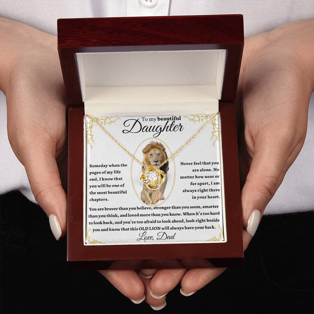 Beautiful "This Old Lion" Gold Love Knot Necklace