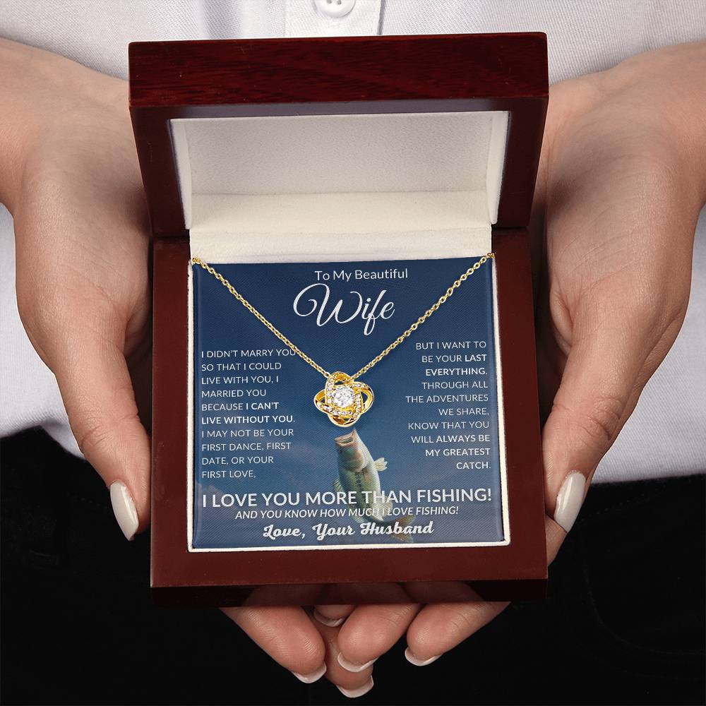 Heartfelt "I Love You More Than Fishing" Gold Knot Necklace