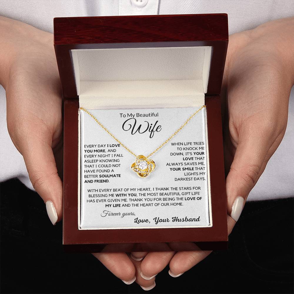 Beautiful Wife Gift "Love Of My Life" Gold LoveKnot Necklace