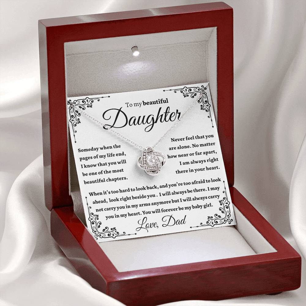 Beautiful Daughter Gift "I Will Always Carry You In My Heart" Gold Knot Necklace