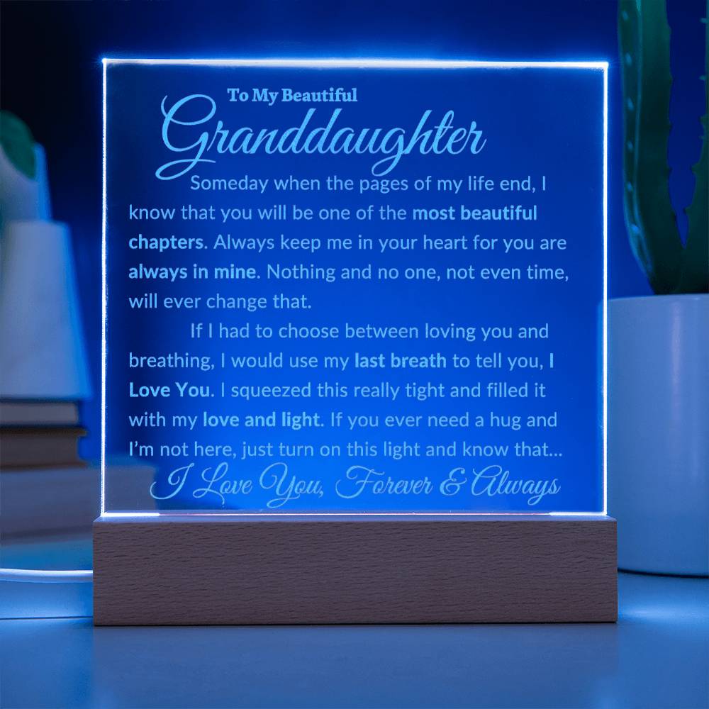 Beautiful Granddaughter Gift "Love and Light" Premium Engraved Acrylic NightLight