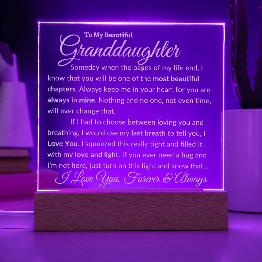 Beautiful Granddaughter Gift "Love and Light" Premium Engraved Acrylic NightLight