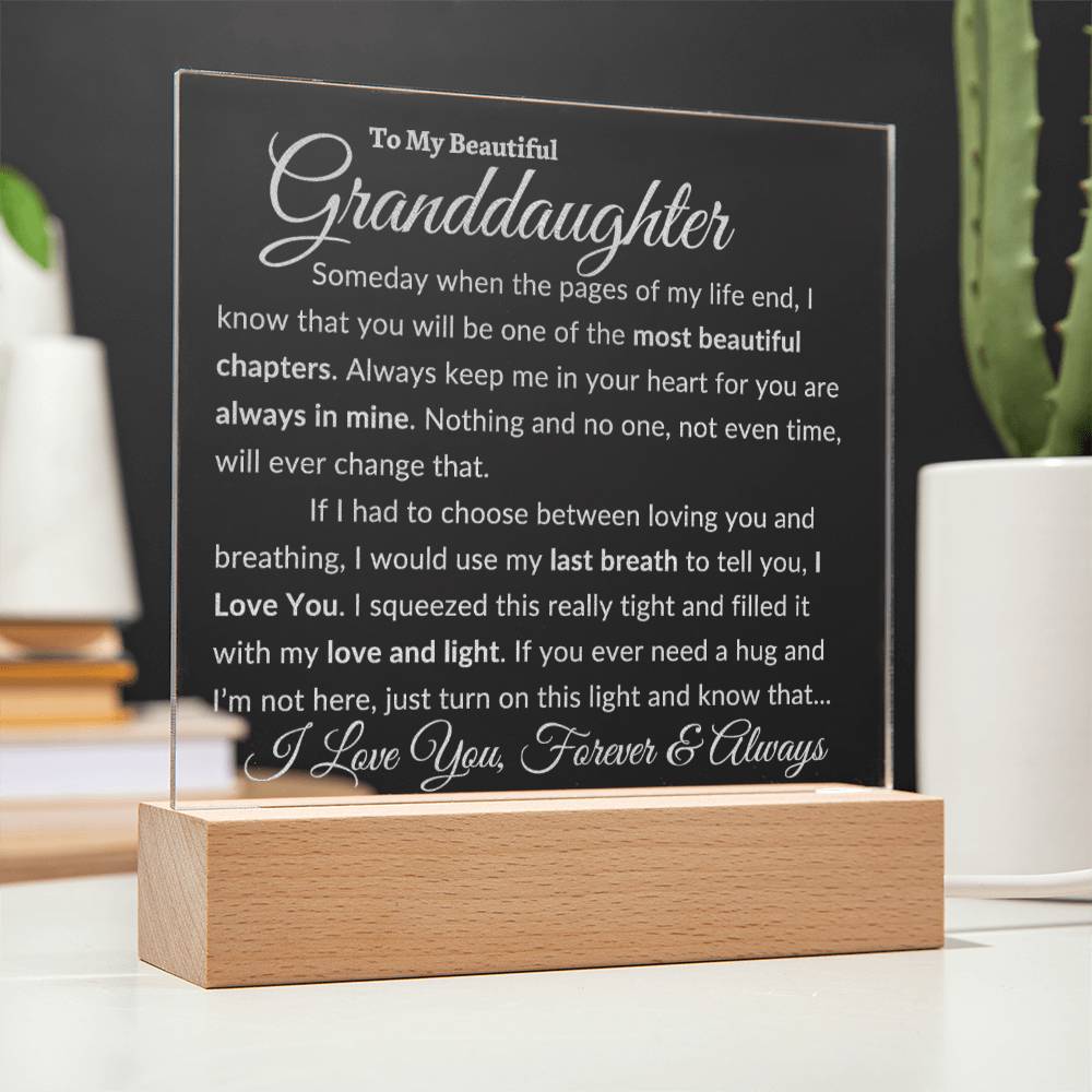 Beautiful Granddaughter Gift "Love and Light" Premium Engraved Acrylic NightLight