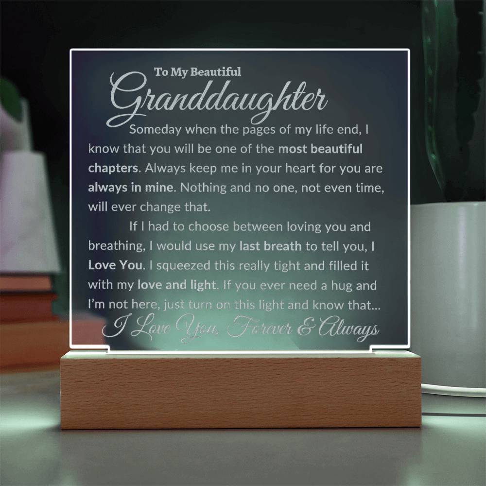 Beautiful Granddaughter Gift "Love and Light" Premium Engraved Acrylic NightLight