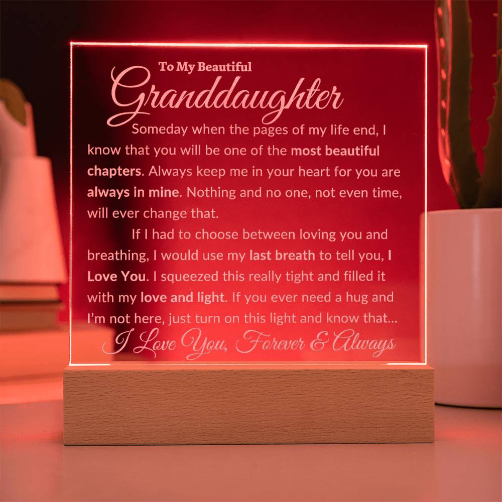 Beautiful Granddaughter Gift "Love and Light" Premium Engraved Acrylic NightLight