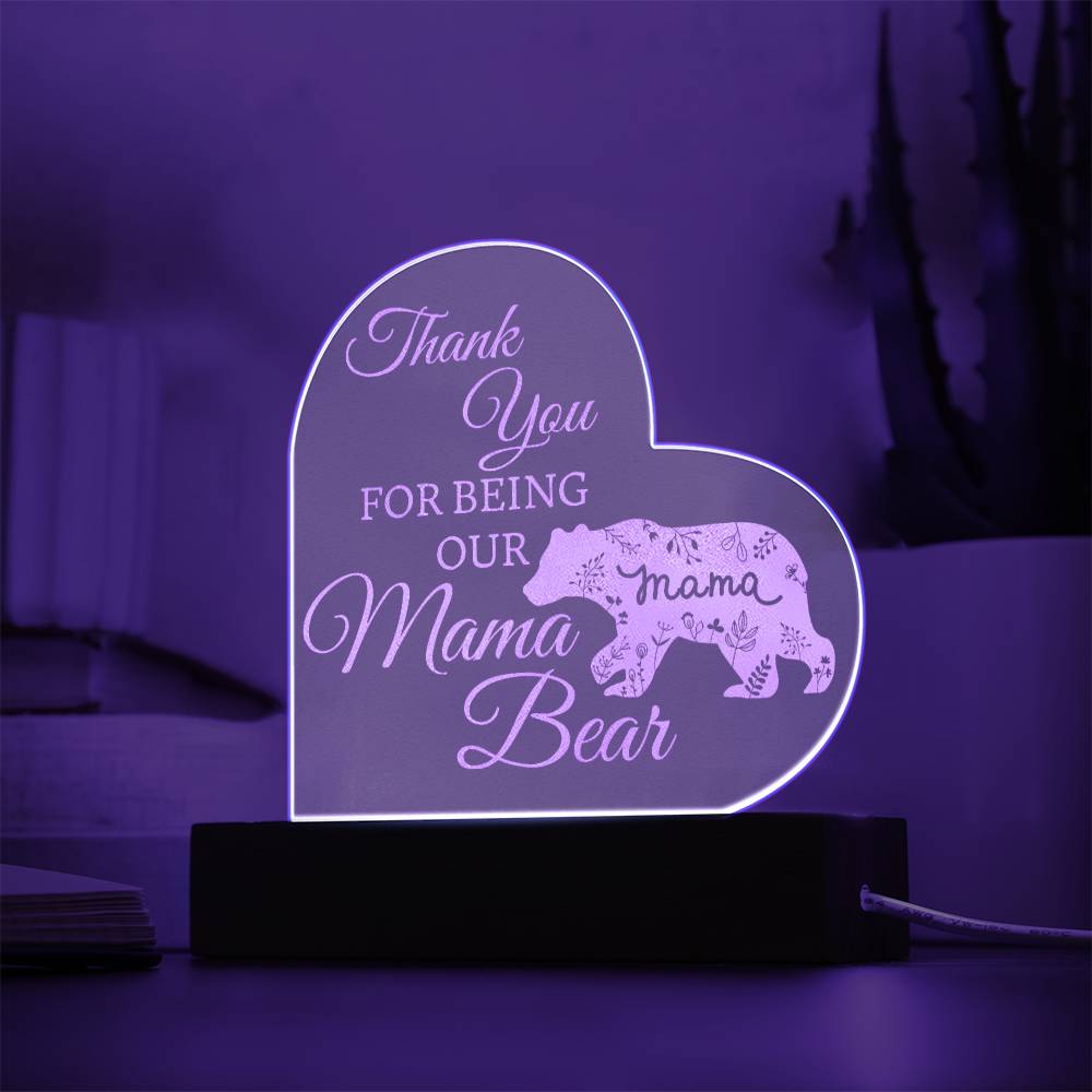 Beautiful "Mama Bear" Engraved Acrylic Light Plaque