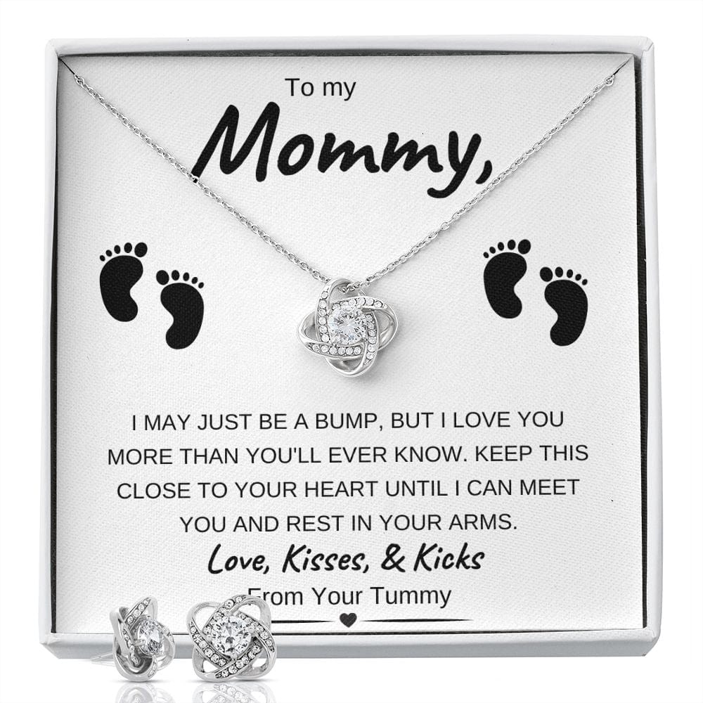 14k White Gold or 18k Yellow Gold | To My Mommy | Love Knot Necklace & Earring Set