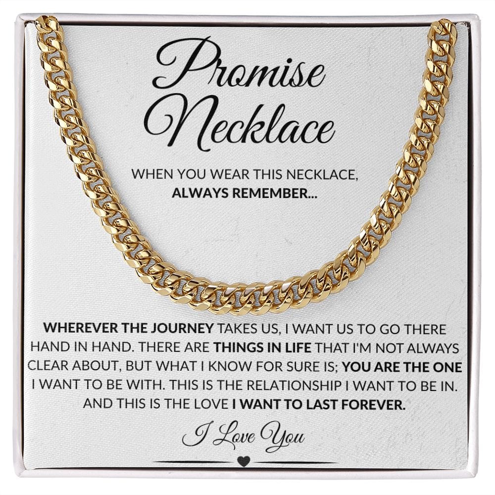 Polished Stainless or 14k Yellow Gold | Promise Necklace | Cuban Link Chain