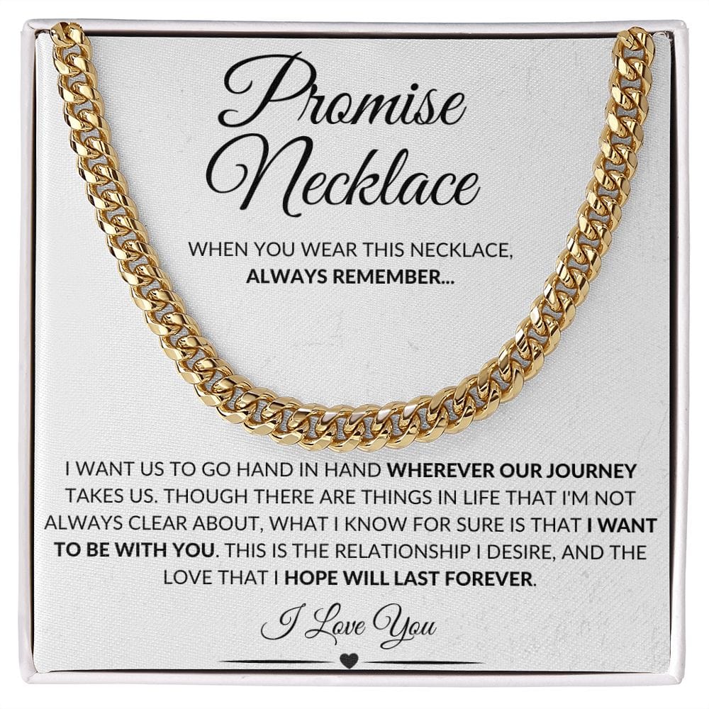 Polished Stainless or 14k Yellow Gold | Promise Necklace | Cuban Link Chain