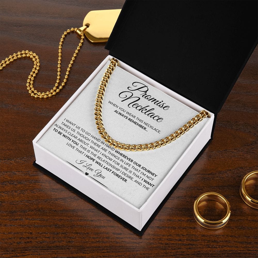 Polished Stainless or 14k Yellow Gold | Promise Necklace | Cuban Link Chain