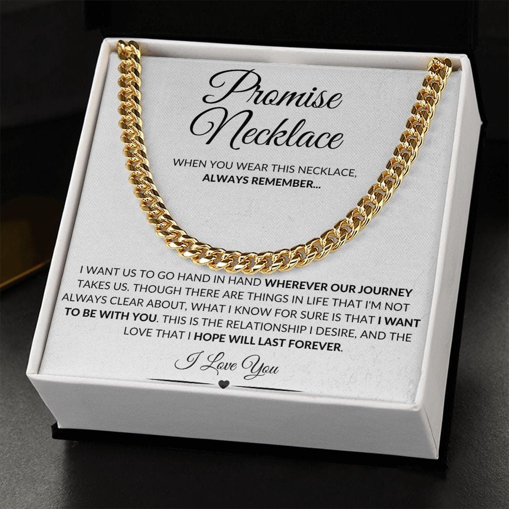Polished Stainless or 14k Yellow Gold | Promise Necklace | Cuban Link Chain