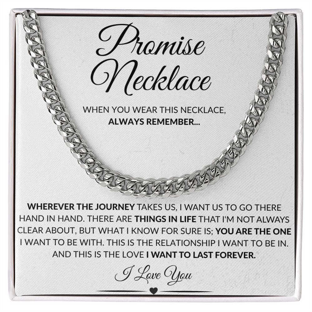 Polished Stainless or 14k Yellow Gold | Promise Necklace | Cuban Link Chain