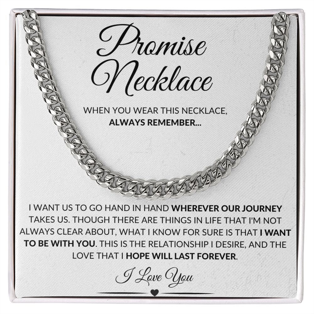 Polished Stainless or 14k Yellow Gold | Promise Necklace | Cuban Link Chain