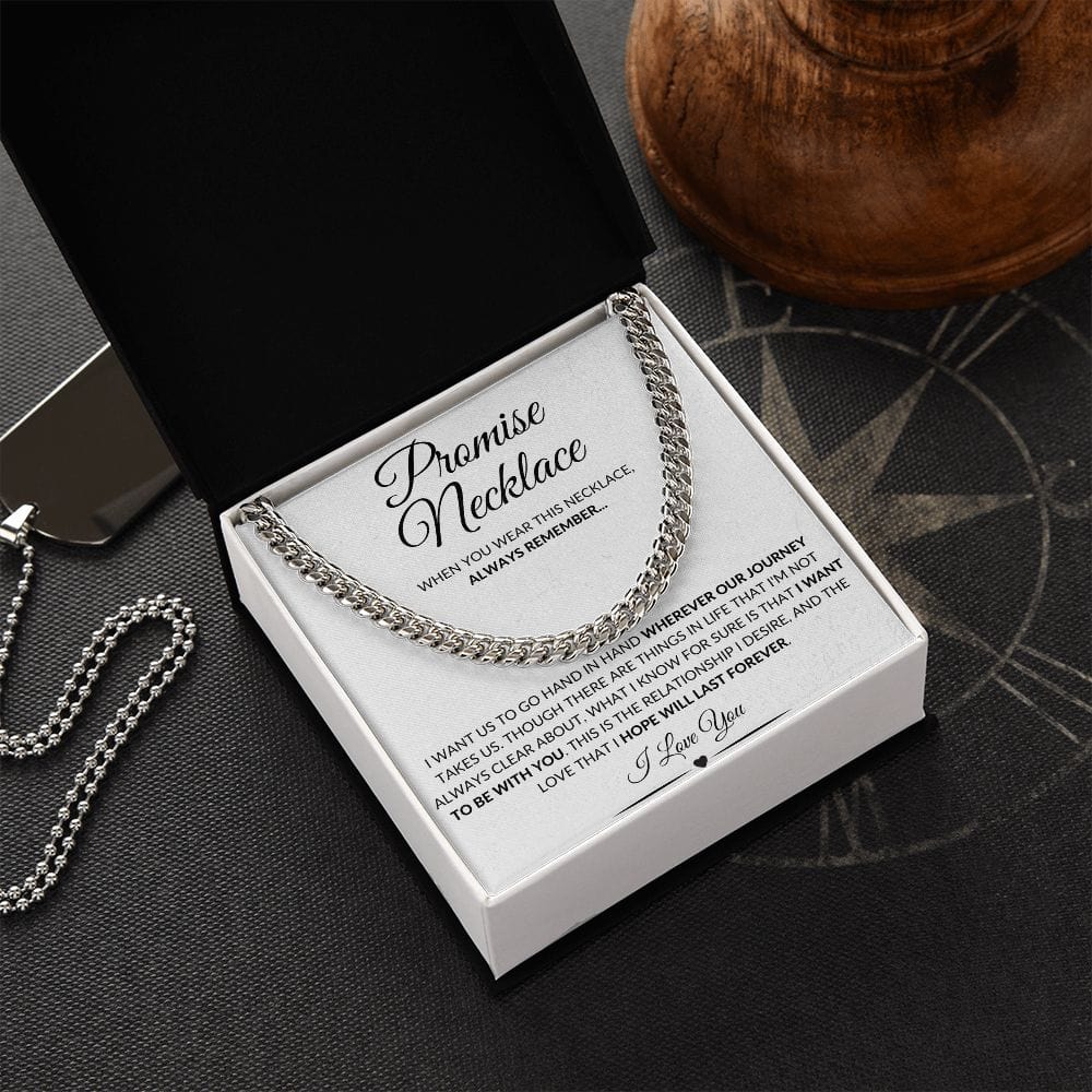 Polished Stainless or 14k Yellow Gold | Promise Necklace | Cuban Link Chain