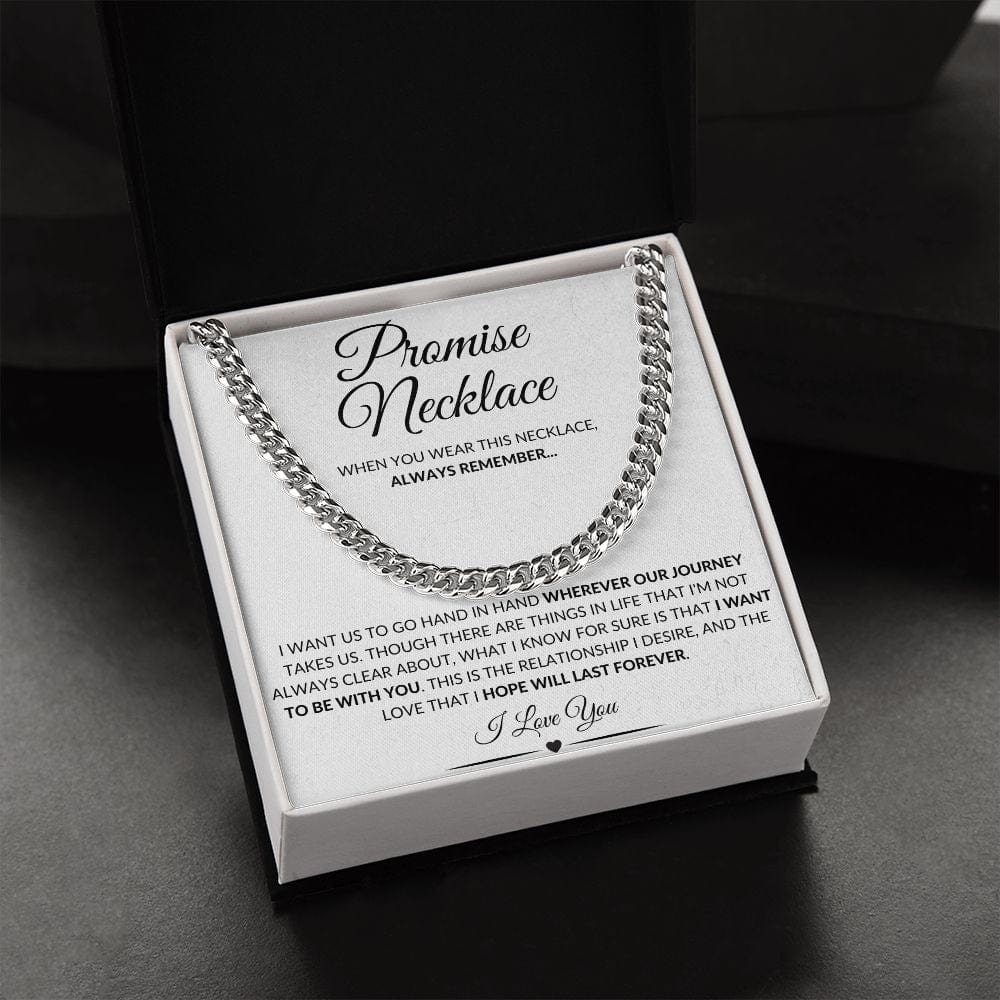 Polished Stainless or 14k Yellow Gold | Promise Necklace | Cuban Link Chain
