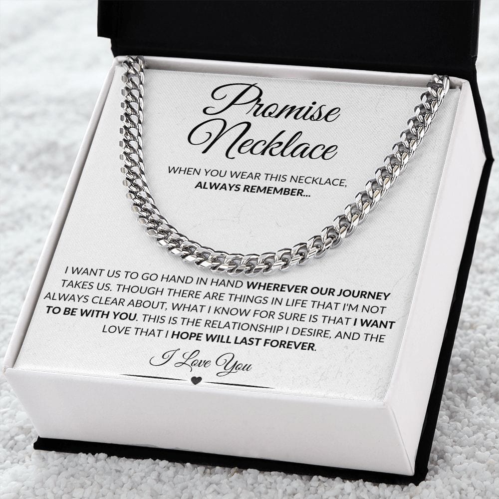 Polished Stainless or 14k Yellow Gold | Promise Necklace | Cuban Link Chain