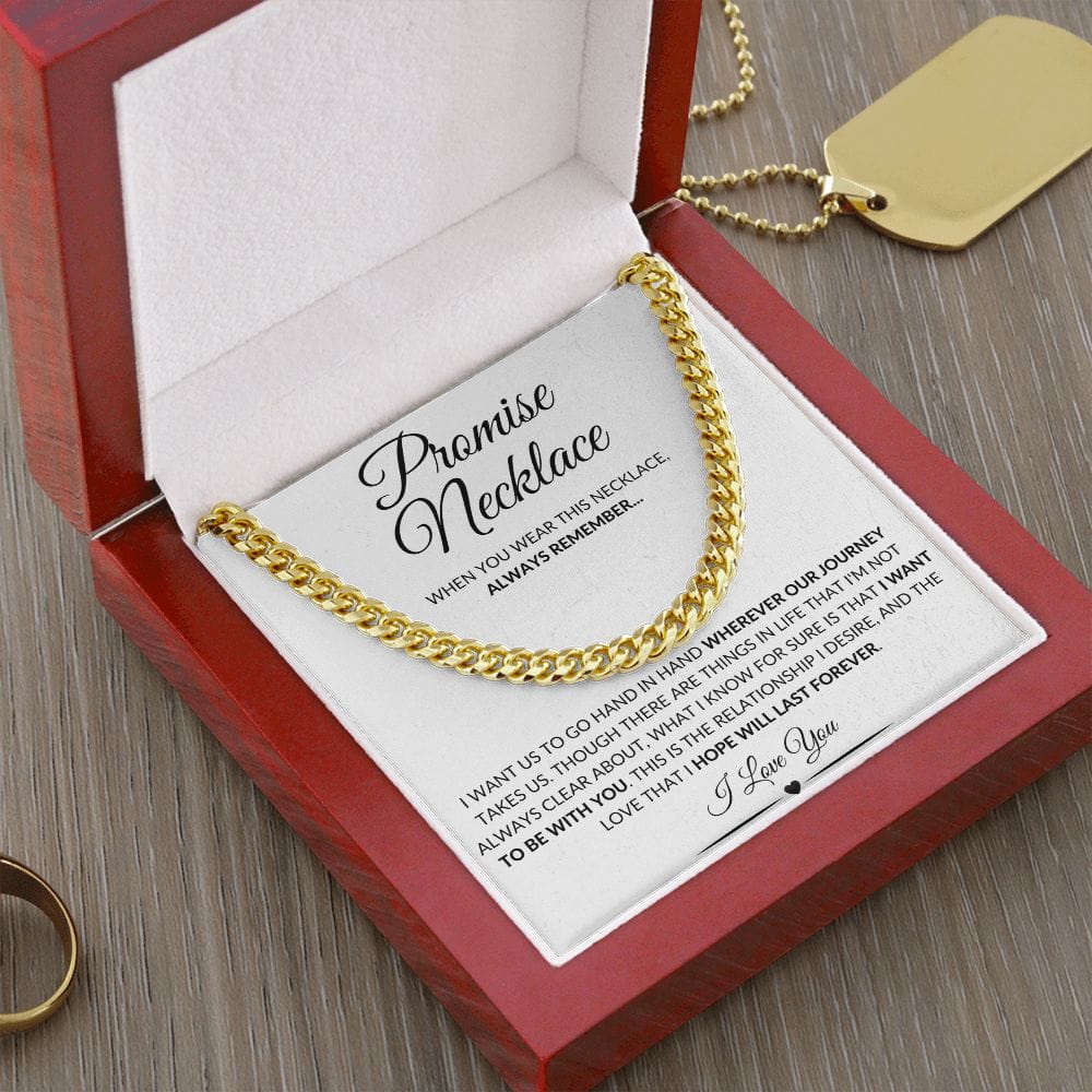 Polished Stainless or 14k Yellow Gold | Promise Necklace | Cuban Link Chain