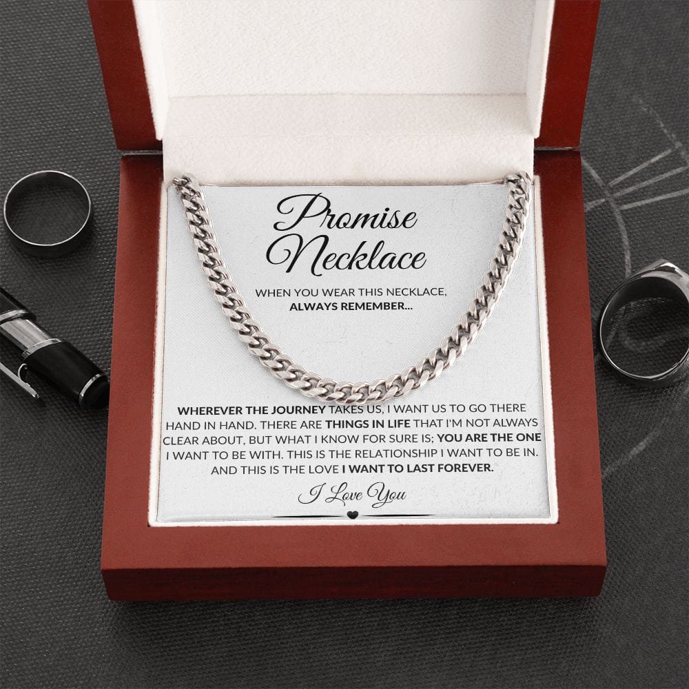 Polished Stainless or 14k Yellow Gold | Promise Necklace | Cuban Link Chain