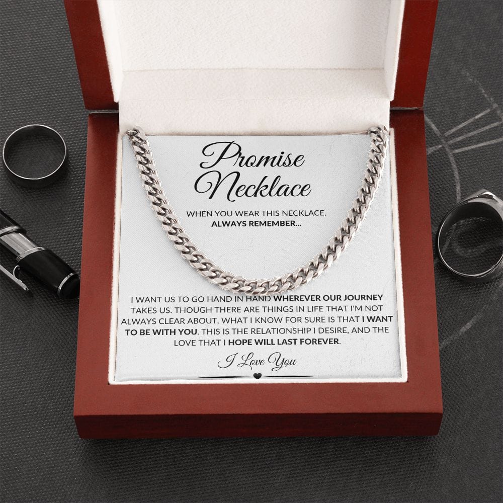 Polished Stainless or 14k Yellow Gold | Promise Necklace | Cuban Link Chain