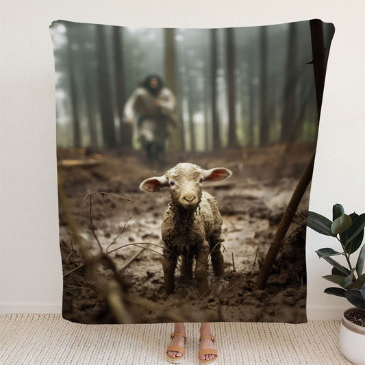 Jesus Running After A Lost Lamb - Luxury Blanket