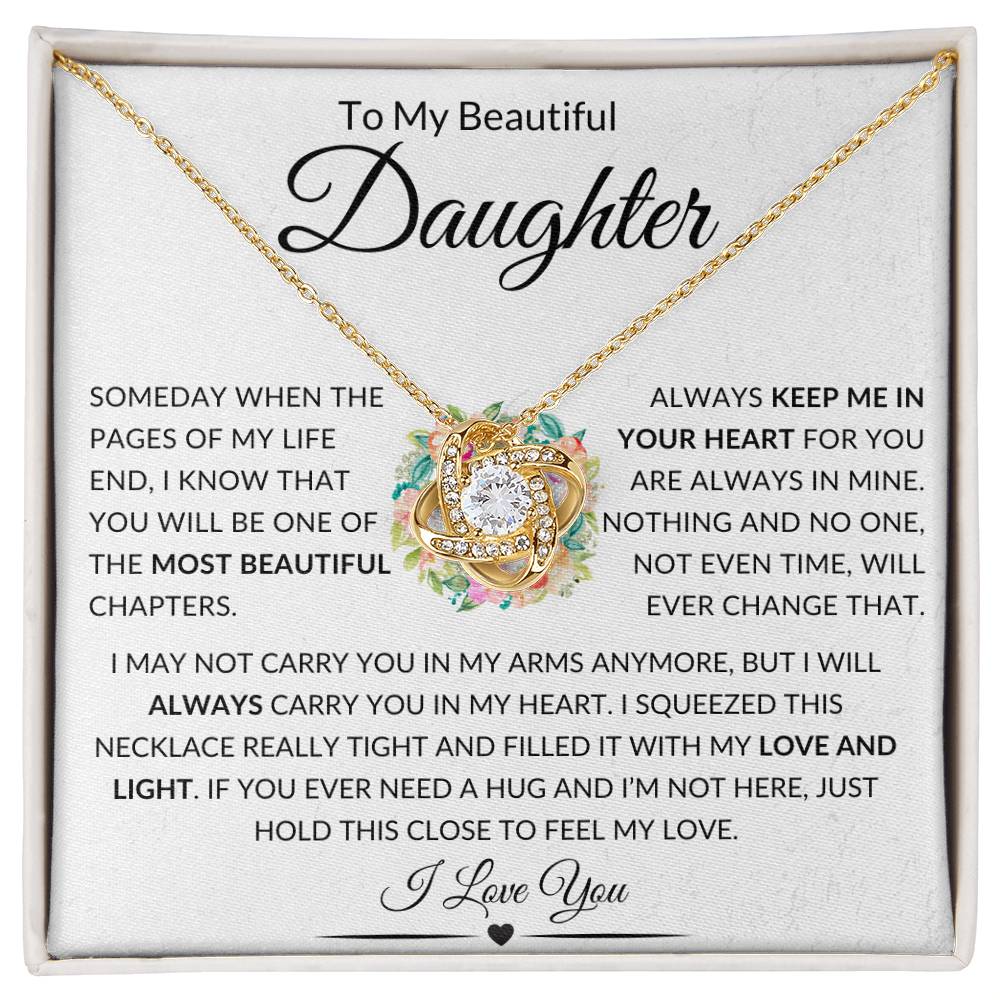 Stunning Daughter Gift "Most Beautiful Chapters" Gold Knot Necklace