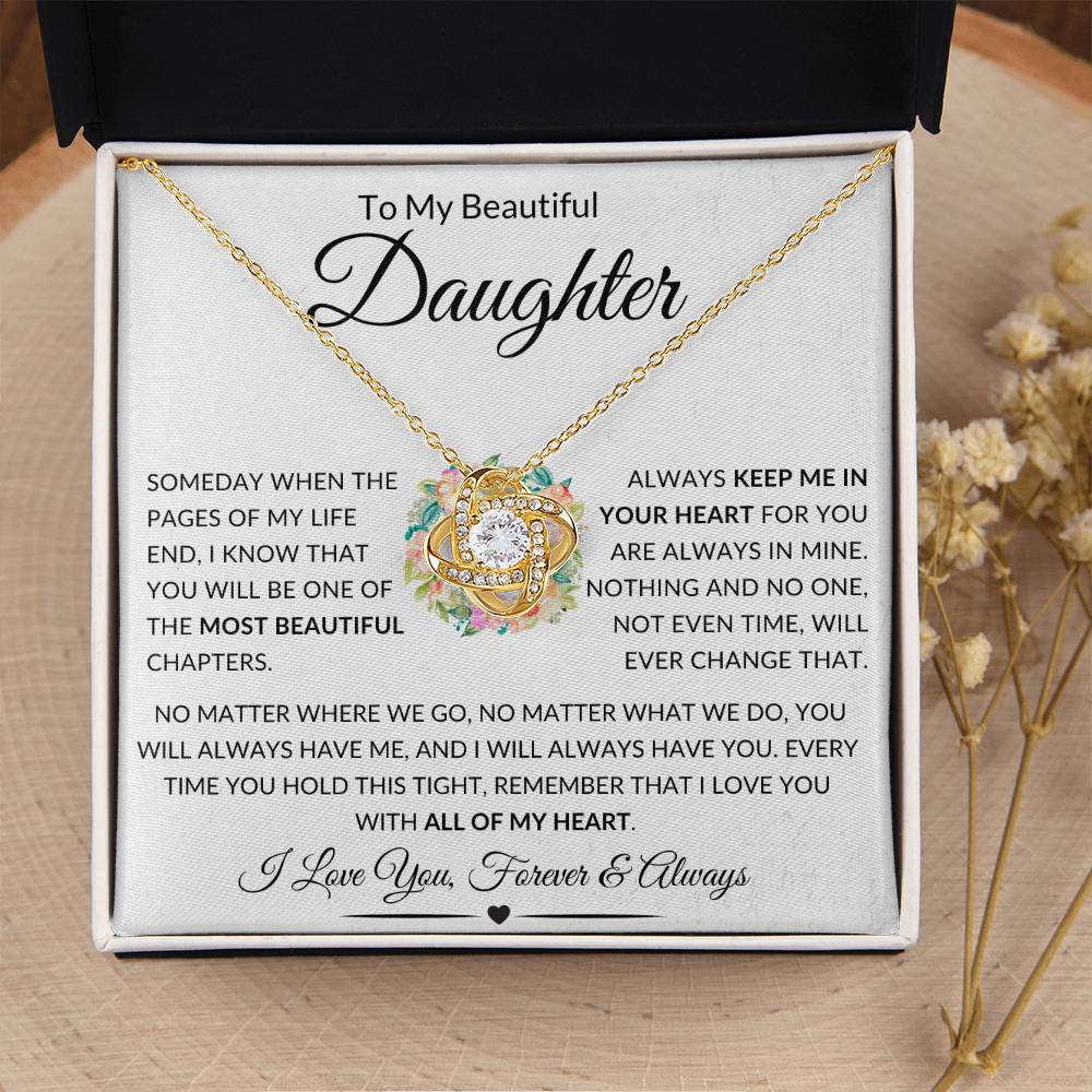 Beautiful Daughter Gift "I Love You With All of My Heart" LoveKnot Necklace