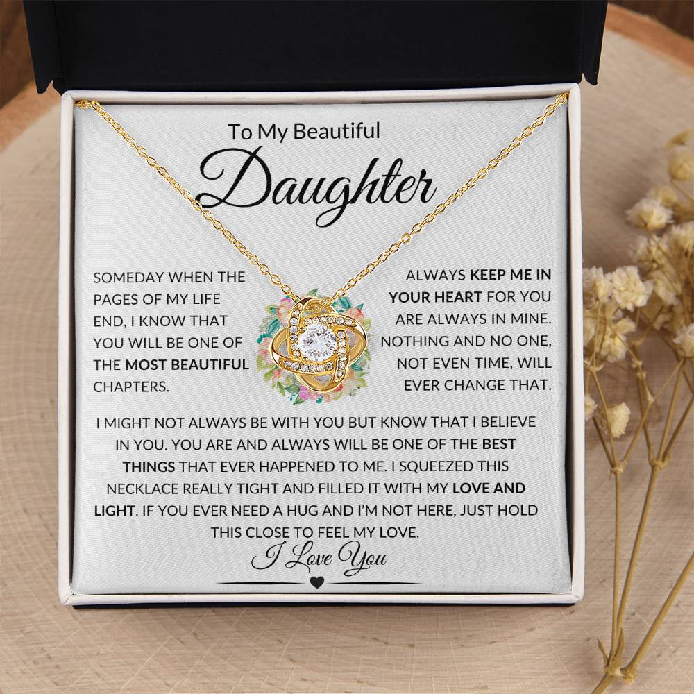 Stunning Daughter Gift "Most Beautiful Chapters" Gold Knot Necklace