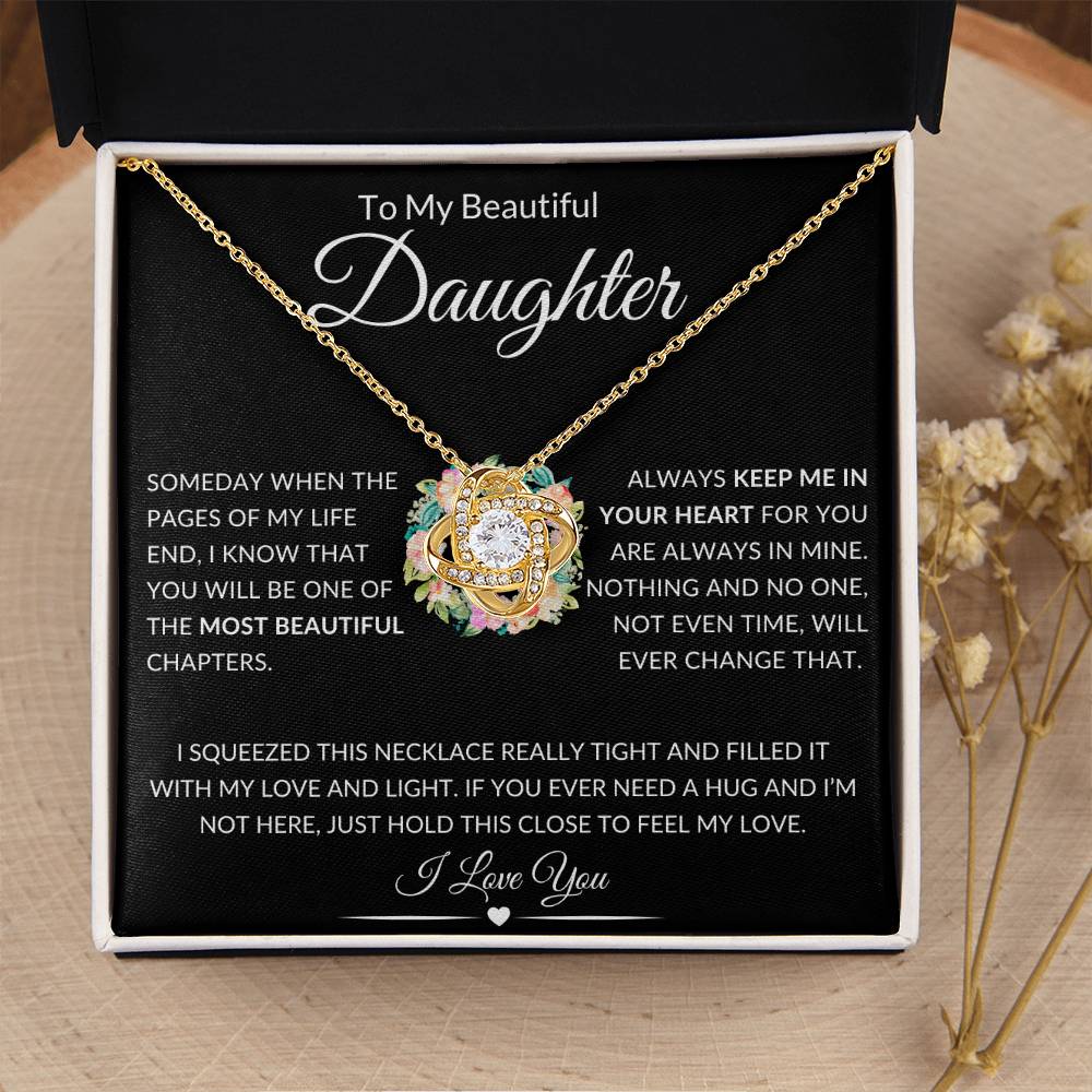 Beautiful Daughter Gift "Keep Me In Your Heart" Knot Necklace - Black