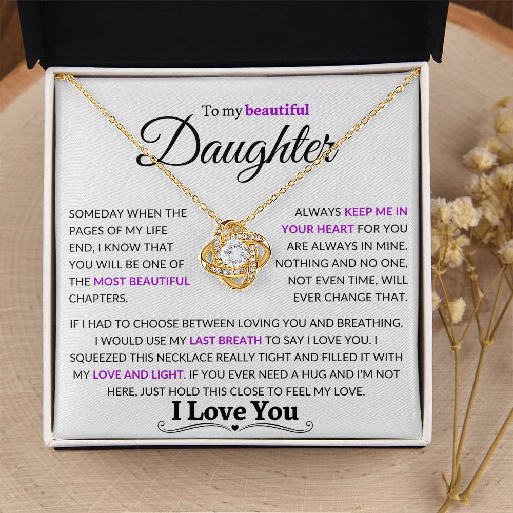 Stunning Daughter Gift "Most Beautiful Chapters" Gold Knot Necklace