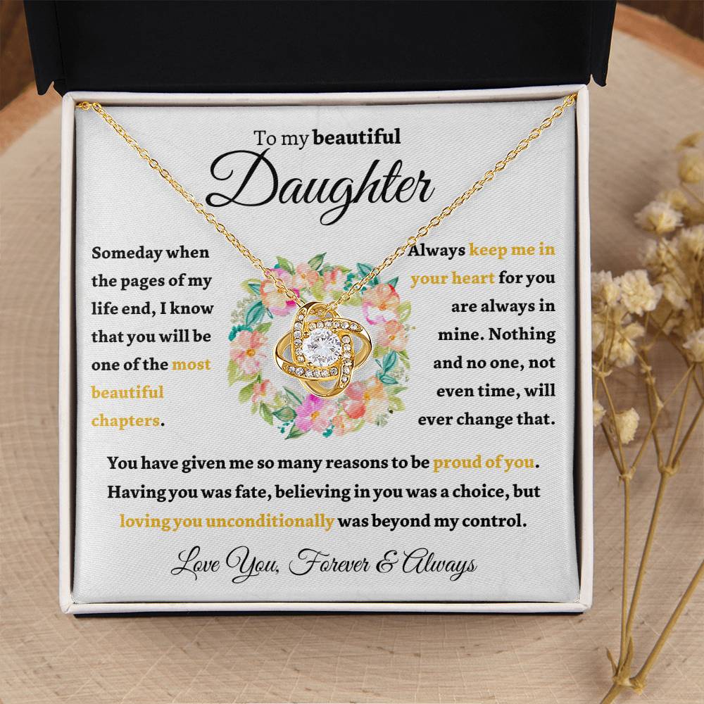 Beautiful Stunning Gift For Daughter "Always Keep Me In Your Heart" Knot Necklace