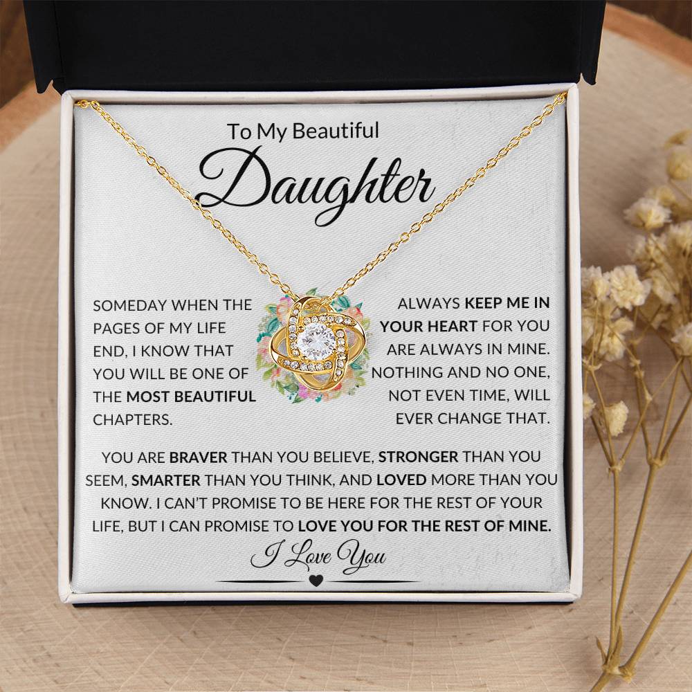 Gorgeous Daughter Gift "Always Keep Me In Your Heart" Knot Necklace