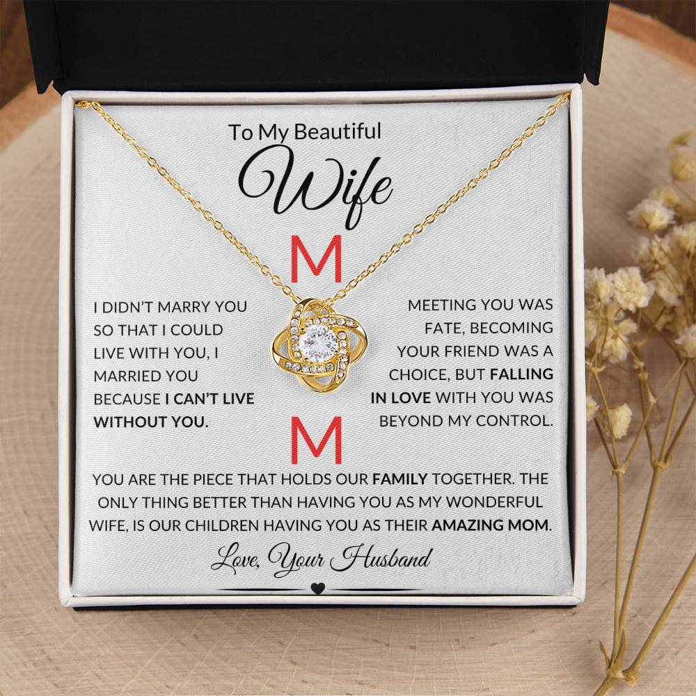 Beautiful "Wife and Mom" Gift Gold Necklace