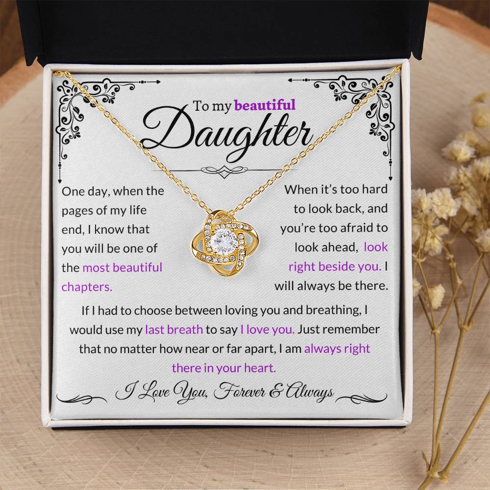 Stunning Daughter Gift "Most Beautiful Chapters" Gold Knot Necklace