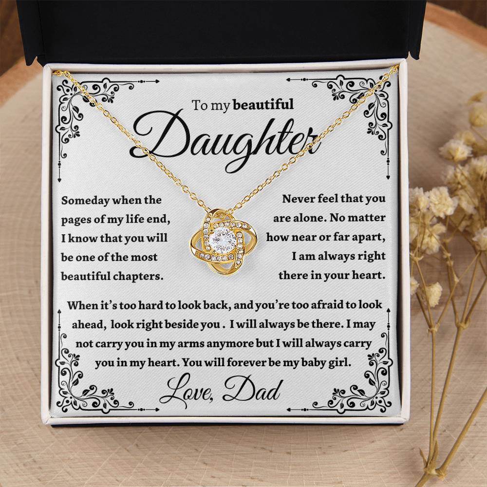 Beautiful Daughter Gift  "I Will Always Carry You In My Heart" Gold Knot Necklace