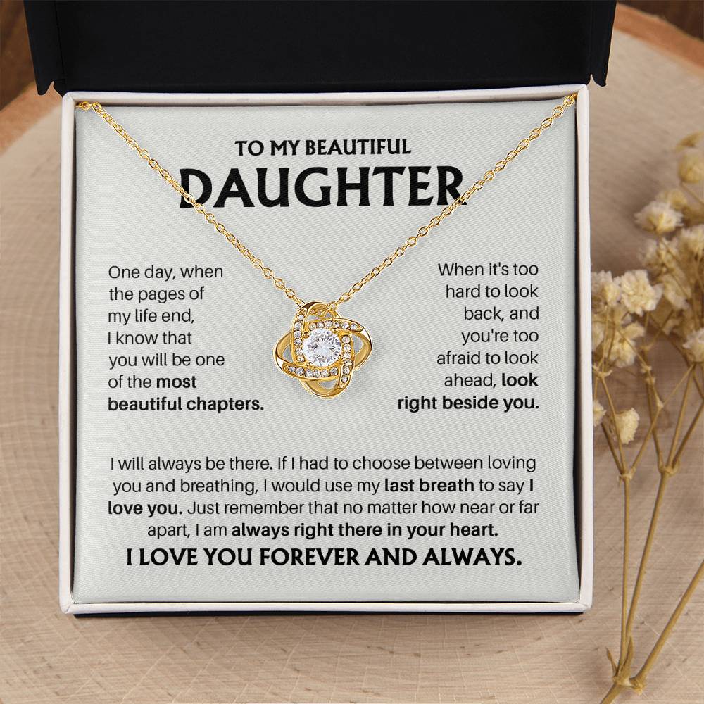 To My Beautiful Daughter - Always In Your Heart Gold Love Knot Necklace