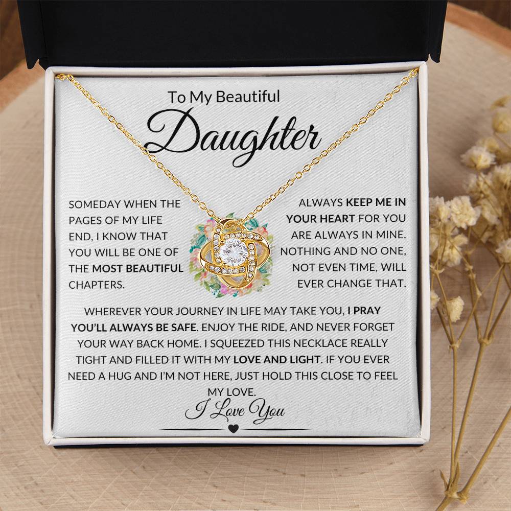 Stunning Daughter Gift "Most Beautiful Chapters" Gold Knot Necklace