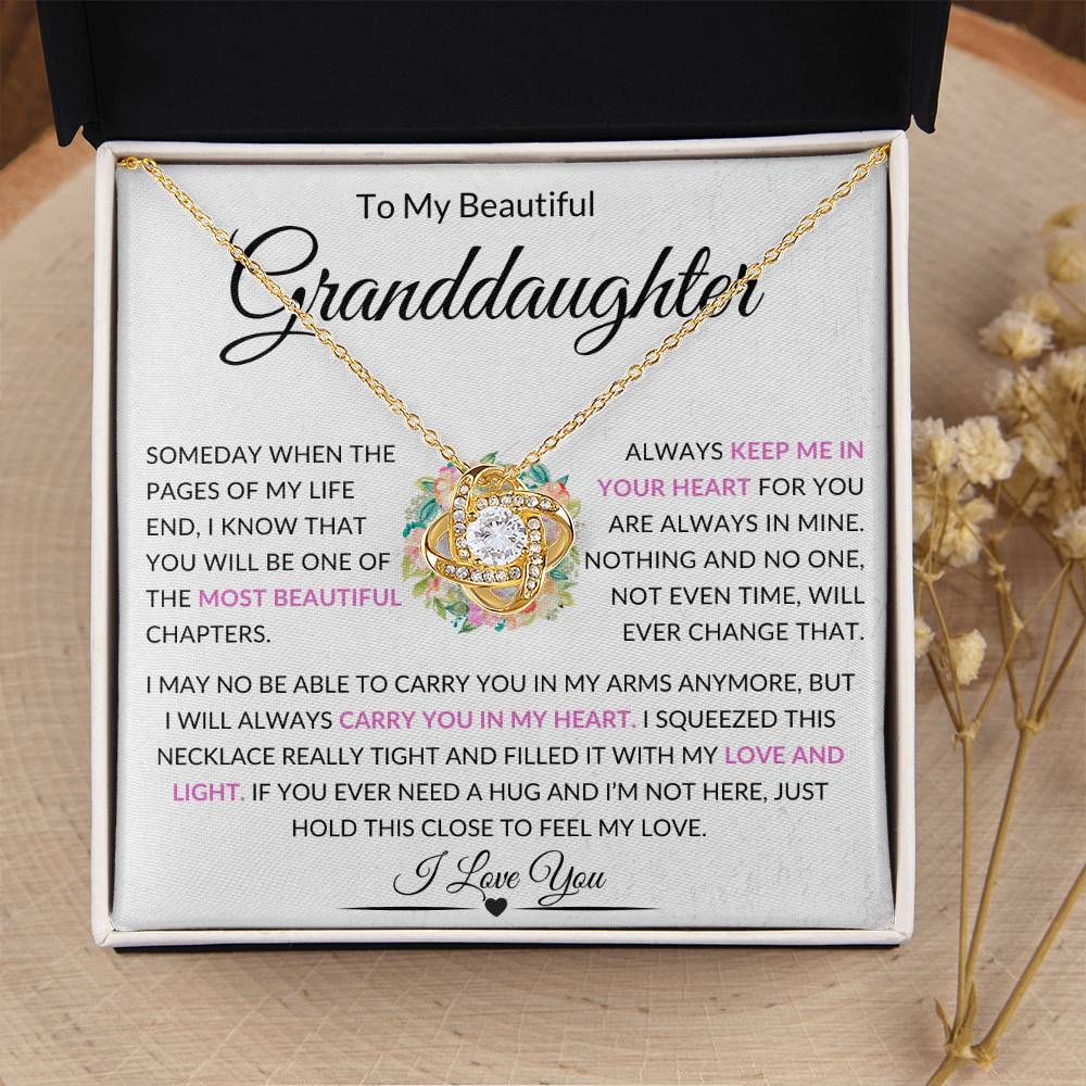 Beautiful Granddaughter Gift "Carry You In My Heart" Gold Knot Necklace