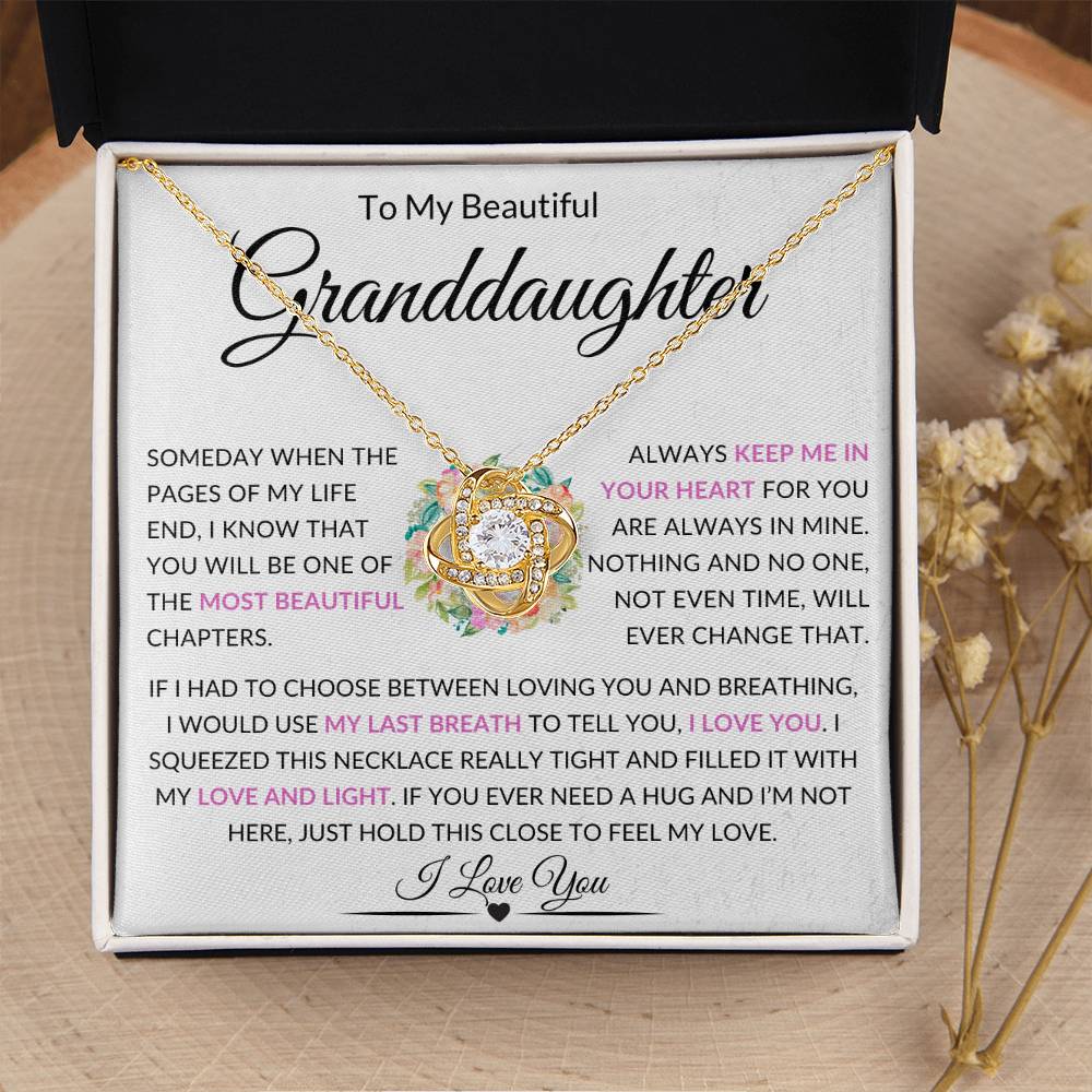 Beautiful Granddaughter Gift "Use My Last Breath" Gold Knot Necklace