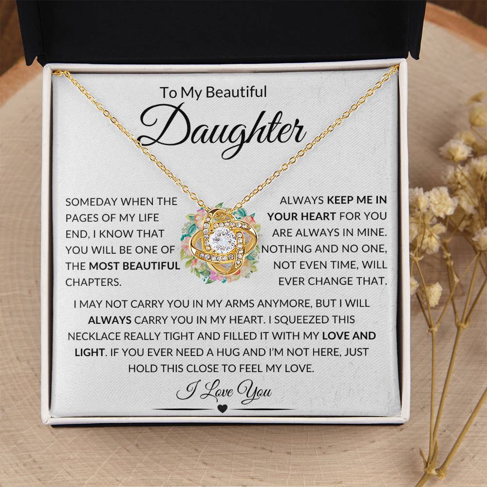 Stunning Daughter Gift "Most Beautiful Chapters" Gold Knot Necklace