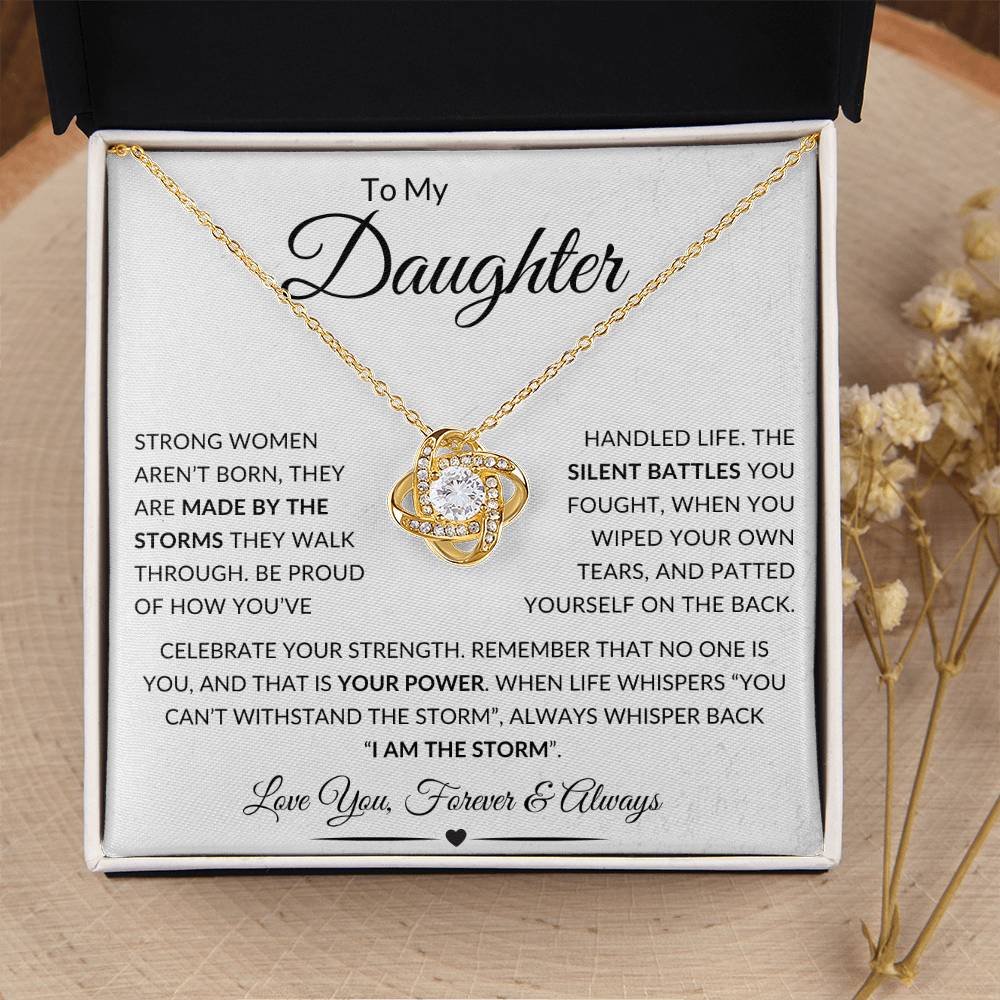 Beautiful Gift For Daughter "I Am The Storm" Gold Knot Necklace