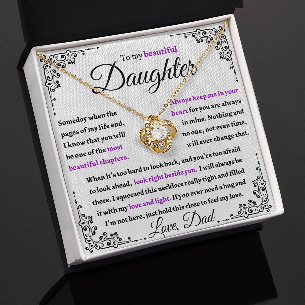 To My Beautiful Daughter "Always Keep Me In Your Heart" Gold Knot Necklace