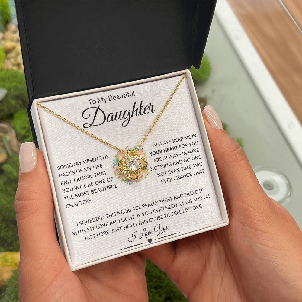 Stunning Daughter Gift "Most Beautiful Chapters" Gold Knot Necklace