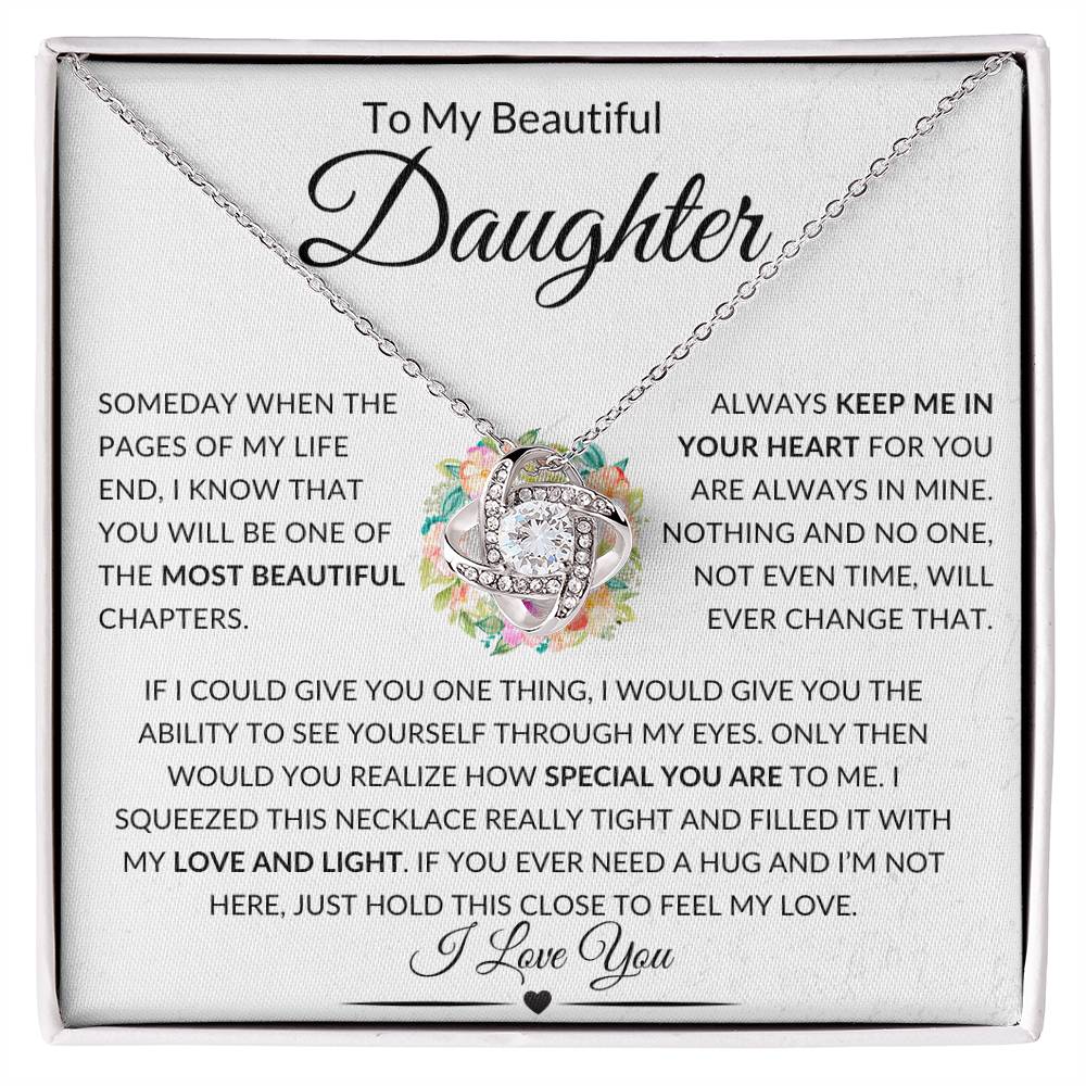 Stunning Daughter Gift "Most Beautiful Chapters" Gold Knot Necklace